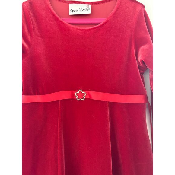 Girls Velvet Long Sleeve Red Dress With Flower Accent By‎ Speechless Size 6X - Picture 2 of 7